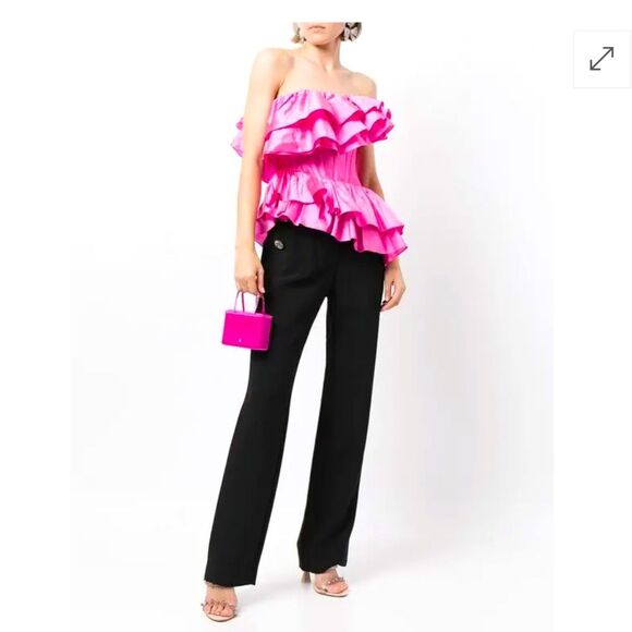RozieCorsets Rozie Corsets Pink Ruffled Off-Shoulder Top Silk Strapless Bustier - Picture 2 of 7